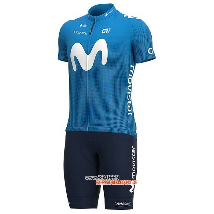 Movistar Kurzarmtrikot 2021 und Kurze Tragerhose Blau